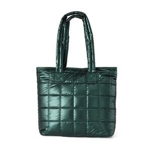 Forest Green Nylon Puffer Puffy Quilt Tote Bag